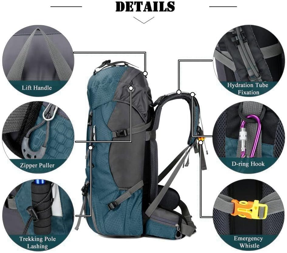 Bseash 60L Waterproof Hiking Camping Backpack with Rain Cover, Large Outdoor Sport Travel Daypack