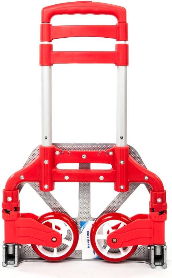 Portable Push Cart & Luggage Dolly Cart,Luggage Trolley Cart,Aluminum Portable Folding Hand Truck Cart,Utility Collapsible Hand Truck,with Elastic Ropes,for Home Moving Travel Office Use (Red)