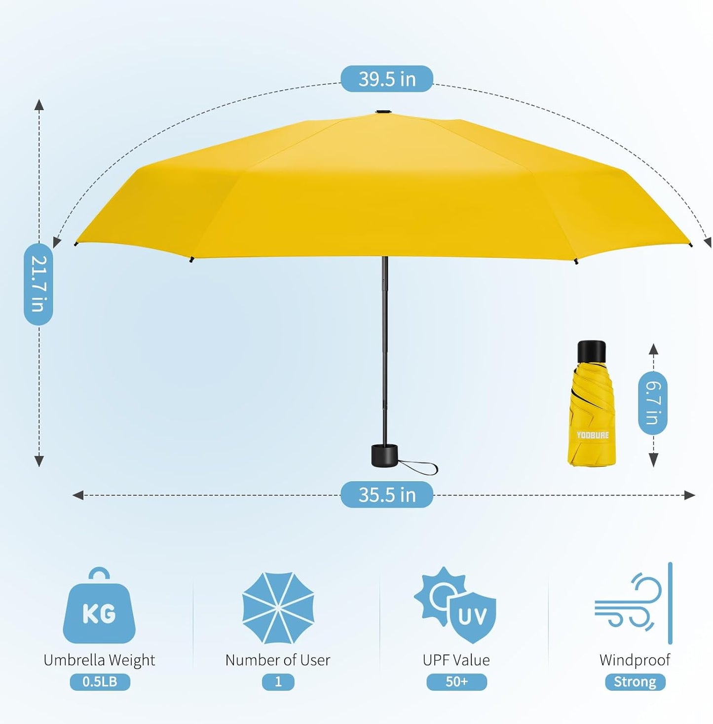 Yoobure Small Mini Umbrella with Case Light Compact Design Perfect for Travel Lightweight Portable Parasol Outdoor Sun&Rain Umbrellas