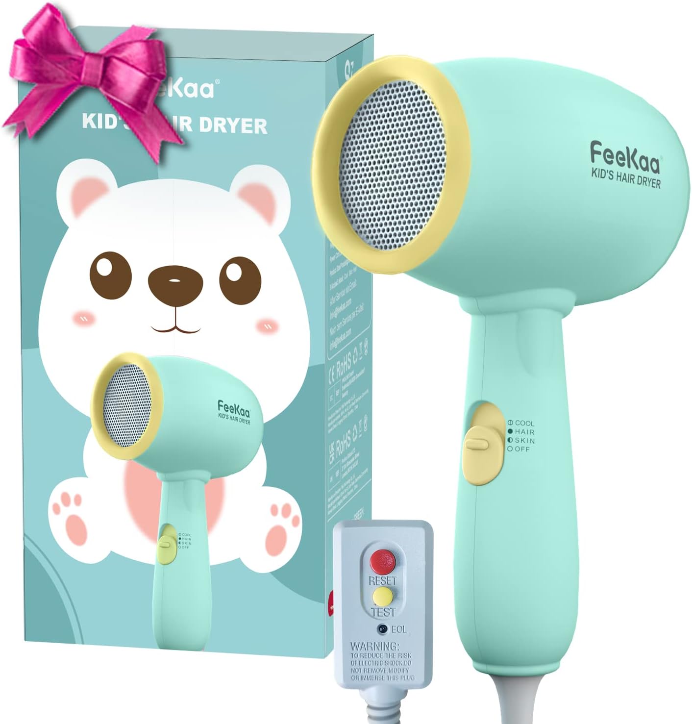 Feekaa Kids Hair Dryer, Low Noise Gentle Heat for Kids Skin, Gift for Children's Birthday