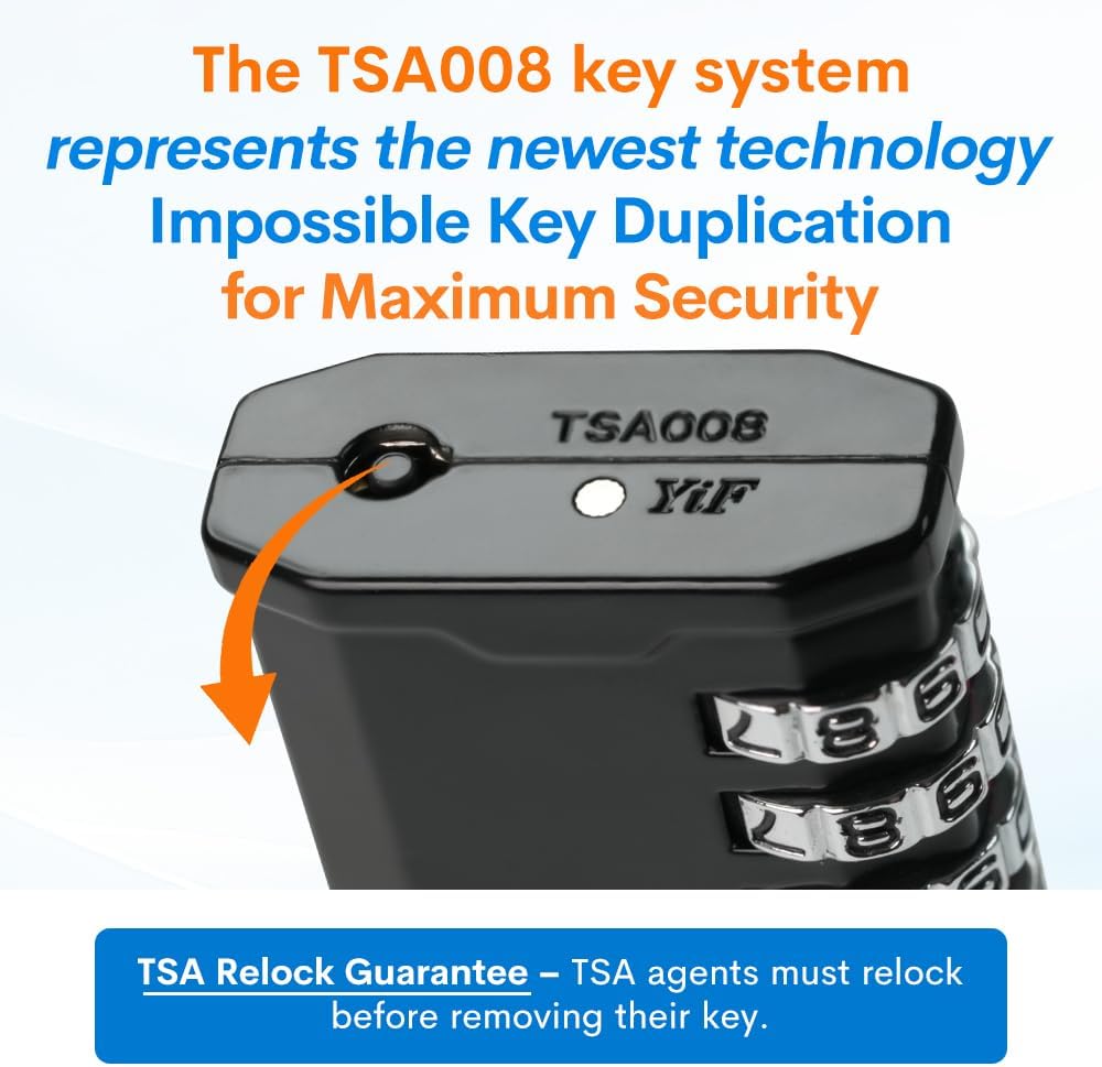 FFORGE 4-Digit TSA Approved Travel Locks – TSA008 Key System, Key Duplication Impossible, Heavy-Duty Combination Padlock for Travel, Gym, Pelican Case. Black 1 Lock.
