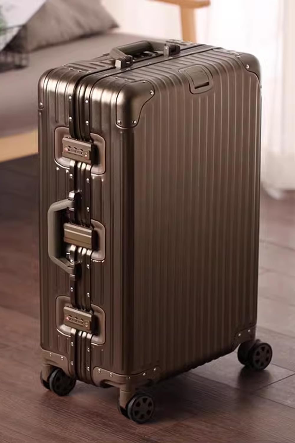 HotWay 24 Inch All Aluminum Checked In Luggage with Wheels, Hard Shell Zipperless Suitcase with TSA