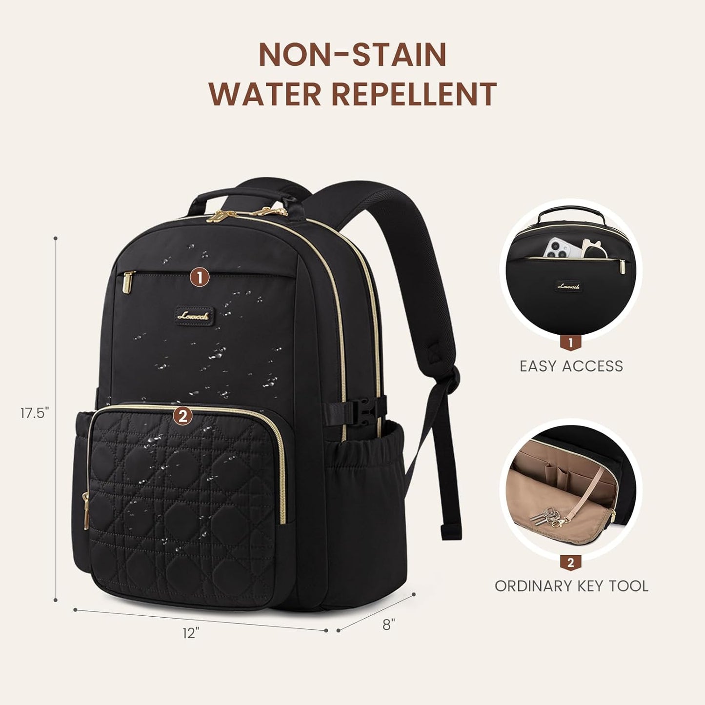 LOVEVOOK Laptop Backpack for Women with Pouch Pocket for Large Capacity Cup,15.6 Inch Teacher Nurse College Work Backpack Purse,Waterproof Laptop Bag Computer Back Pack for Travel, Nude+Wicker pattern