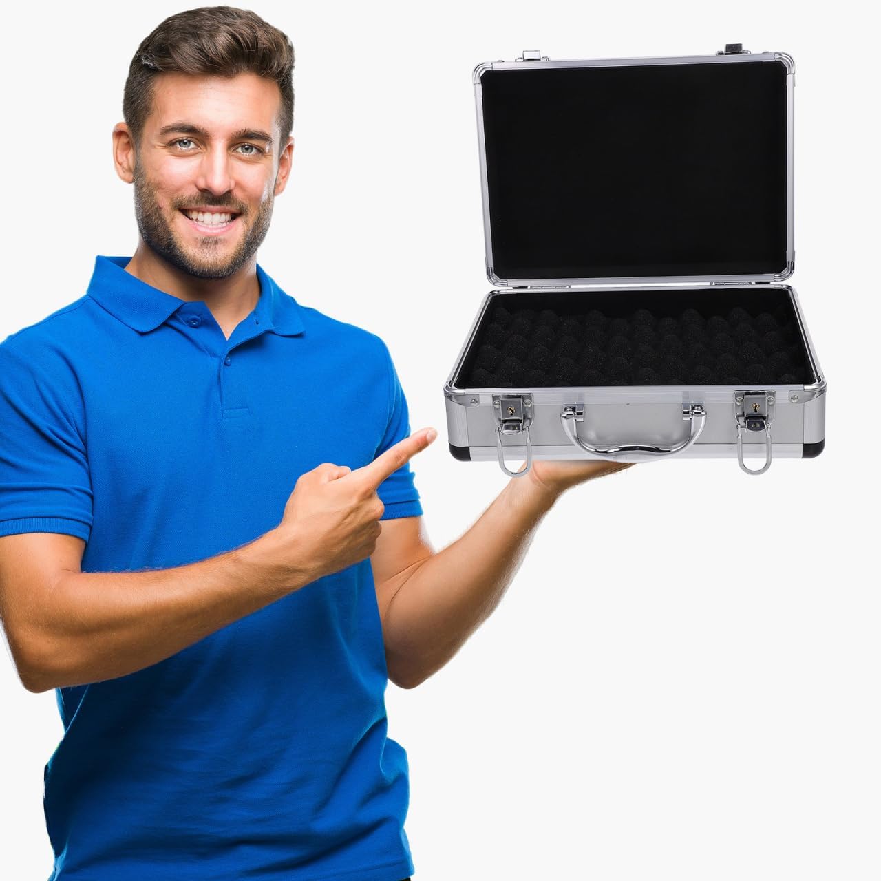 VICASKY Metal Briefcase Aluminum with Lock Locking Case Leather For Men Money The Bank Hard Kids Silver for Women Foam Travelers Luggage Travel Cash (320 * 230 * 110mm)