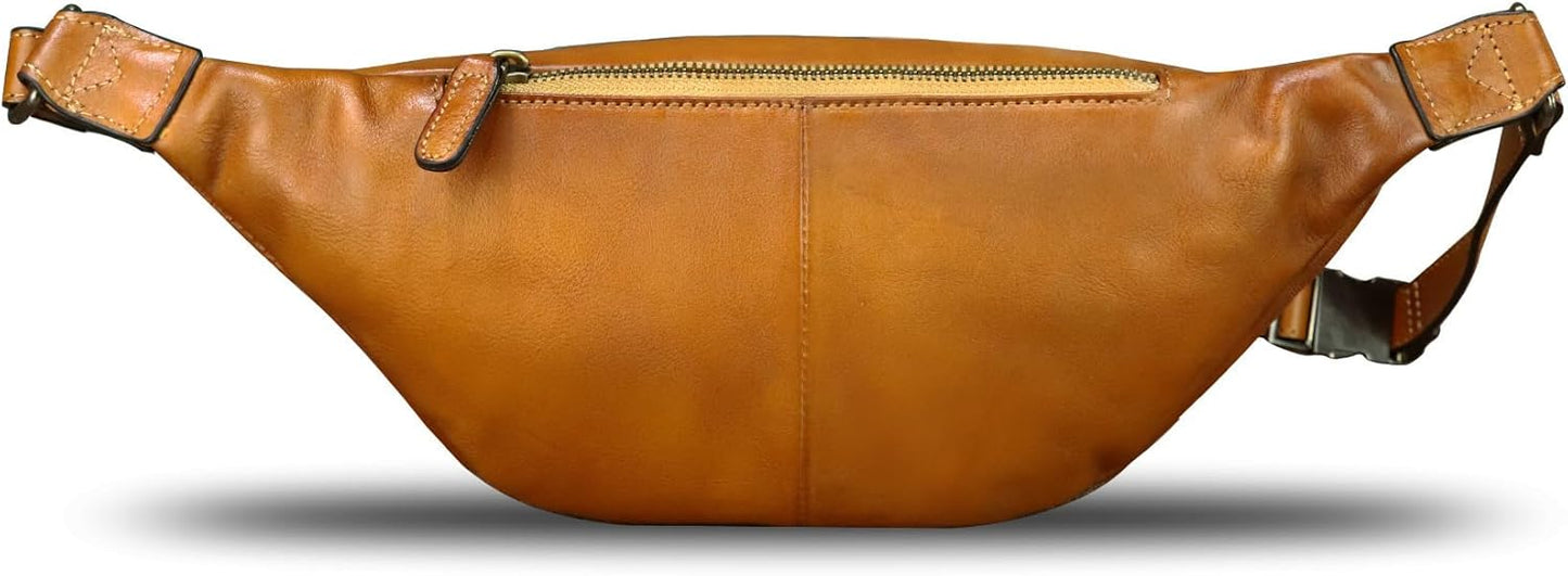 Genuine Leather Fanny Pack for Women and Men Real Leather Crossbody Sling Bag Fashion Waist Bag Chest Purse Pouch (Brown)