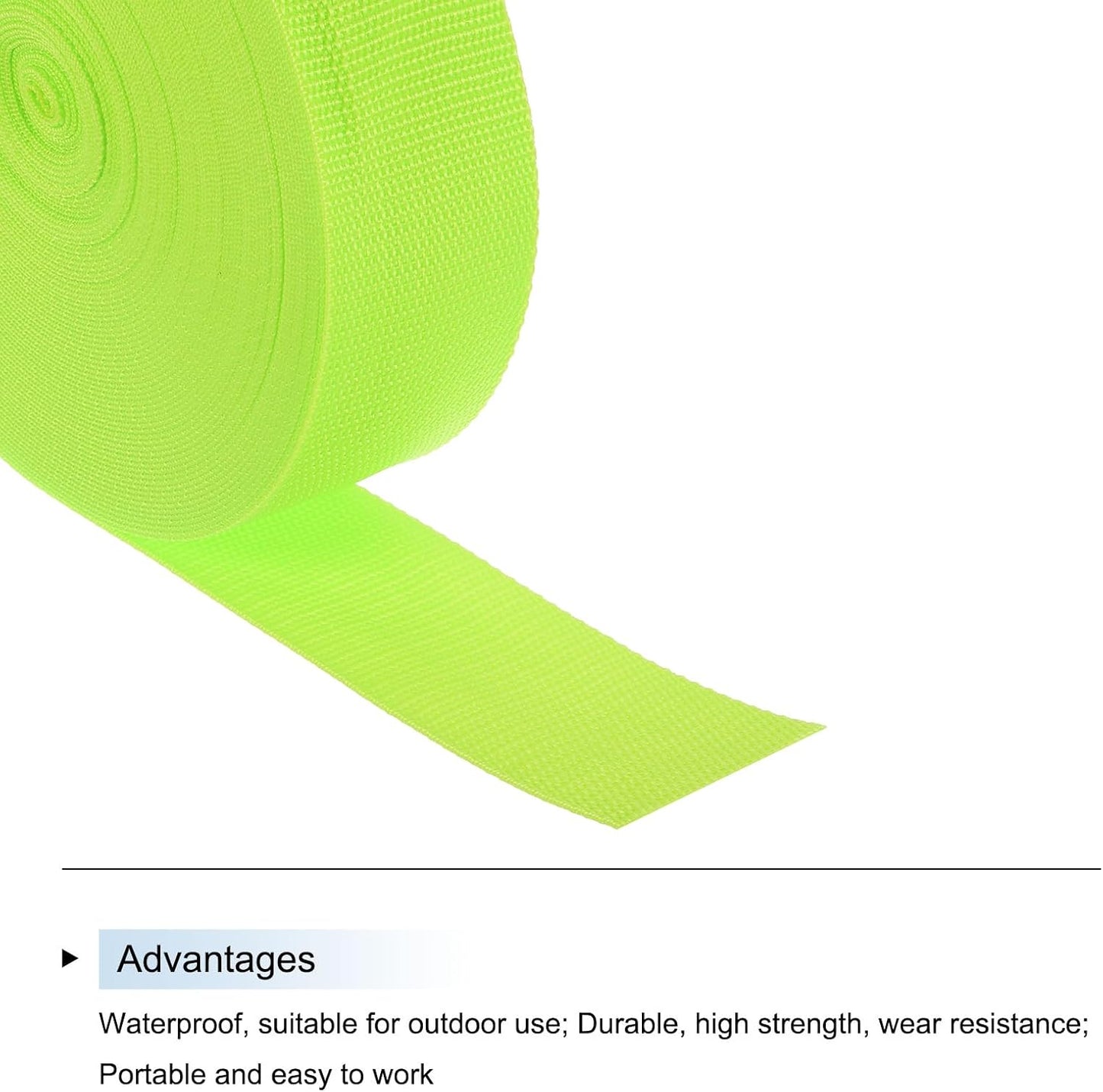 MECCANIXITY Lightweight Polypropylene Webbing Strap 2" 25 Yard Backpack Strapping Band Yellowish Green for Outdoor Luggage Cargo Straps