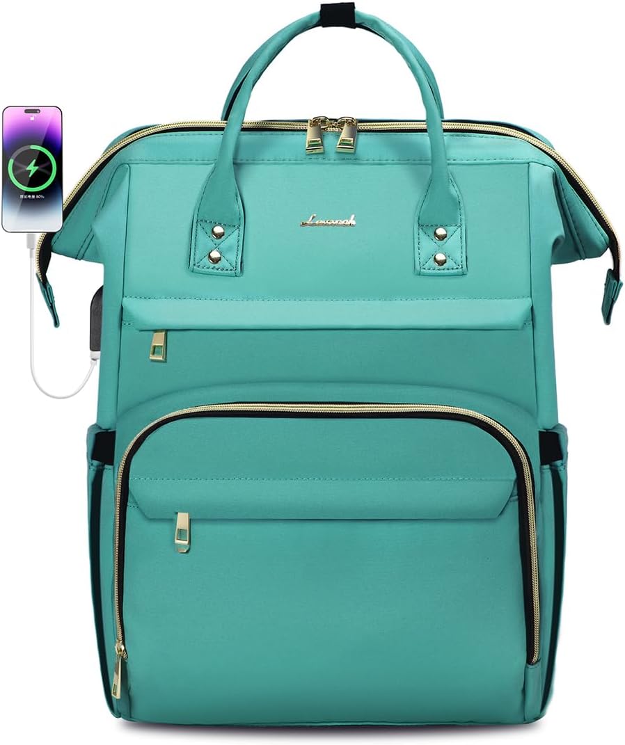 LOVEVOOK Laptop Backpack for Women,15.6 Inch Professional Womens Travel Backpack Purse Computer Laptop Bag Nurse Teacher Backpack,Waterproof College Work Bag Carry on Backpack with USB Port,Mint Green