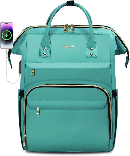 LOVEVOOK Laptop Backpack for Women,15.6 Inch Professional Womens Travel Backpack Purse Computer Laptop Bag Nurse Teacher Backpack,Waterproof College Work Bag Carry on Backpack with USB Port,Mint Green