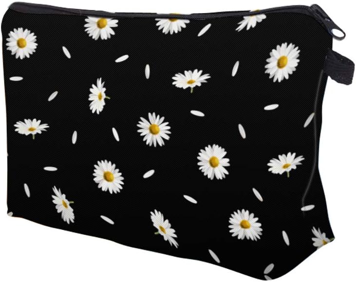 Cute Travel Makeup Bag Cosmetic Bag Small Pouch Gift for Women (Daisy Black)