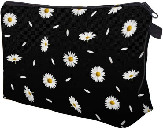 Cute Travel Makeup Bag Cosmetic Bag Small Pouch Gift for Women (Daisy Black)
