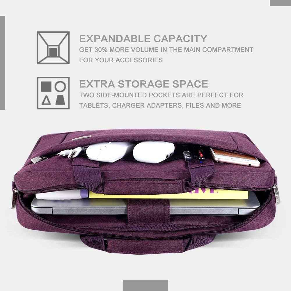 Voova Laptop Bag Case 17 17.3 Inch Computer Sleeve Messenger Bag with Shoulder Strap Expandable Waterproof Large Capacity Business Briefcase for Work Travel Fit 17-18” Laptop, Women Ladies, Purple