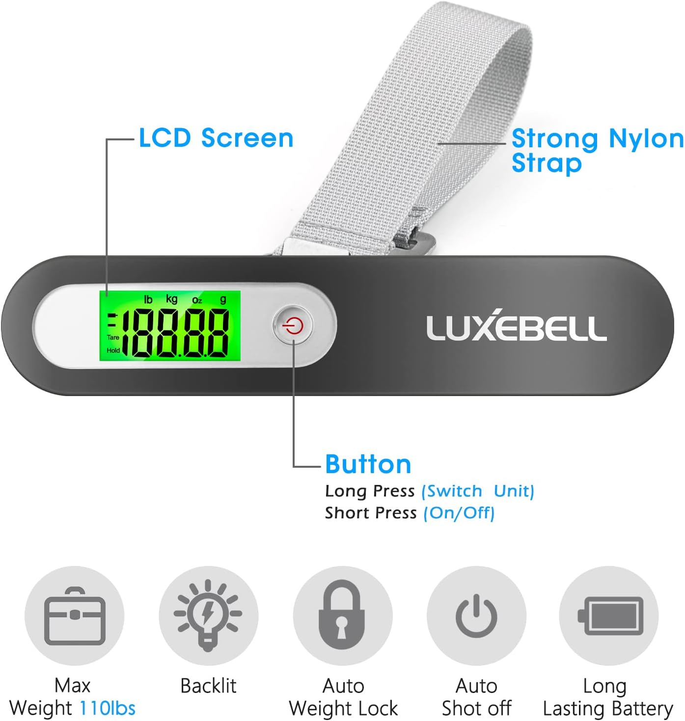 Digital Luggage Scale Vacation Travel Essentials Accessories Gifts for Traveler Portable Suitcase Handheld Weight Scale 110 lbs Hanging Baggage Travel Must Haves