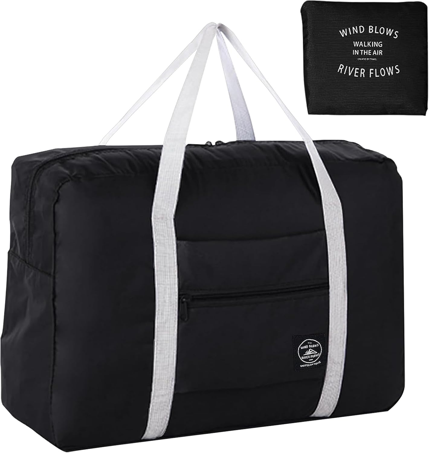 INVODA Travel Bag Carry on Luggage Foldable Duffel Bag Sports Gym Bag Weekender Overnight Bag Water Resistant Nylon Travel Duffel for Men Women (Black)