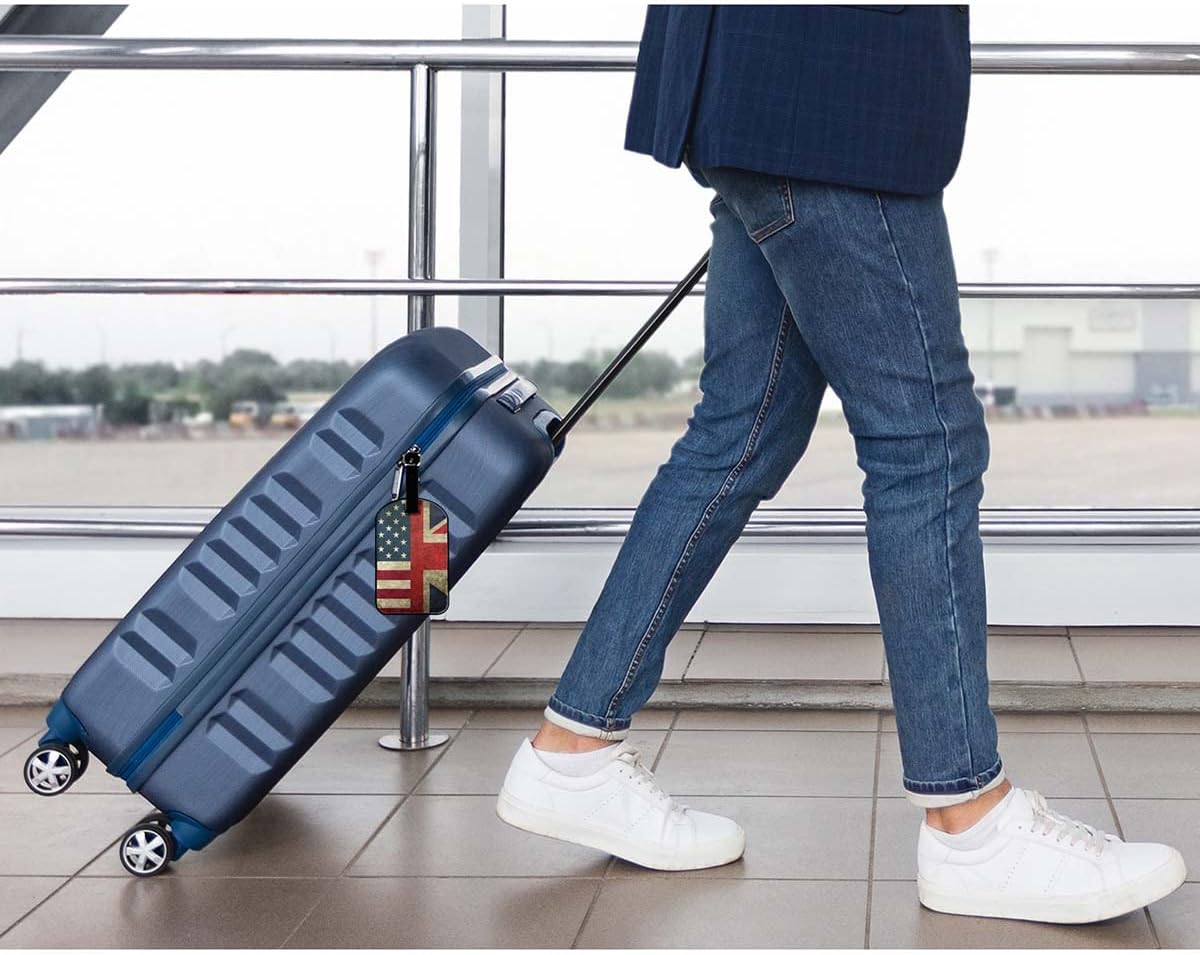 The Us and The UK Flag Suitcase ID Tag The United State and United Kingdom Banner Luggage Tag Fully Bendable Tag PU Leather Labels Bag Tag for Teenage Women, 1 Pack
