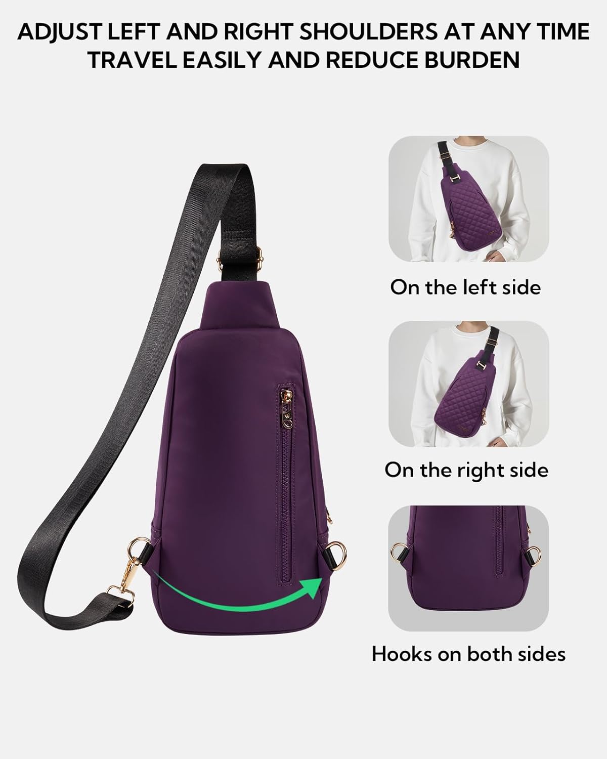 WATERFLY Small Crossbody Sling Backpack: Fashion Chest Crossbody Bag for Women Men Anti Theft Stylish Casual Daypack Trendy Travel Bags-Purple