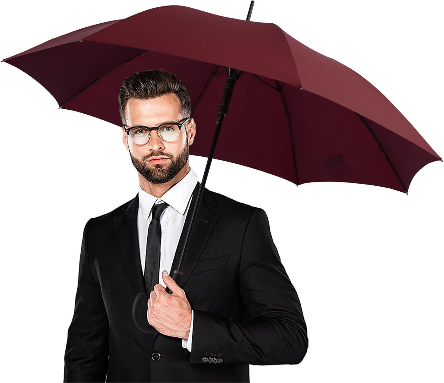Large Stick Umbrella Windproof Automatic Open 50 Inch Umbrella with Hook Handle,Over Sized J Handle Umbrellas for Men and Women,Windproof Unbreakable Stick Rain Golf Umbrella.