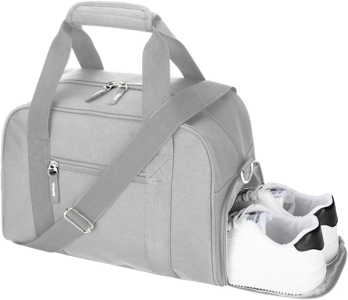 SeaRock 14 inch Small Gym Bag for Women & Men - Mini Duffle Bag for Travel, Sports, Workout, Weekender & Overnight with Shoe Compartment Gray