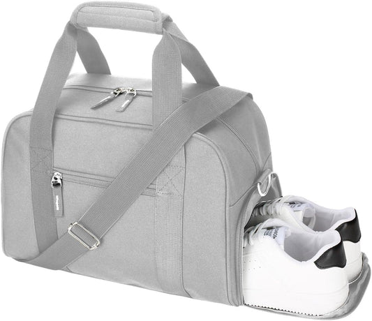 SeaRock 14 inch Small Gym Bag for Women & Men - Mini Duffle Bag for Travel, Sports, Workout, Weekender & Overnight with Shoe Compartment Gray