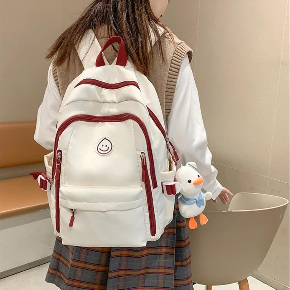 Teclado Kawaii Backpack with Cute Accessories Lightweight Bookbags Laptop Bag Waterproof Casual Travel Daypacks (Red)