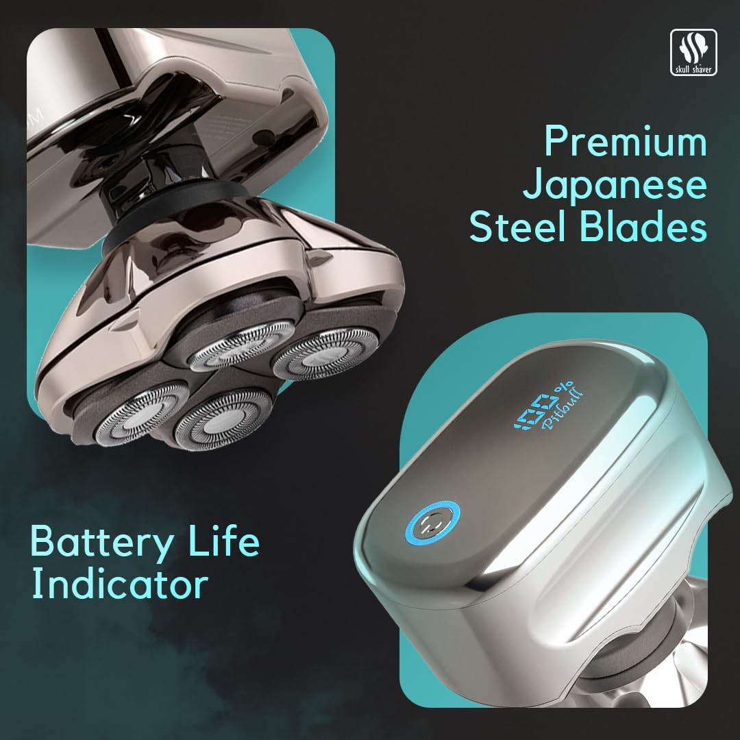 Skull Shaver Pitbull Platinum PRO Head & Face Shaver Kit - Cordless Electric Shaver - Wet & Dry Shaving Capabilities - Comes with Travel Case, USB Charging Cable & Rinse Stand