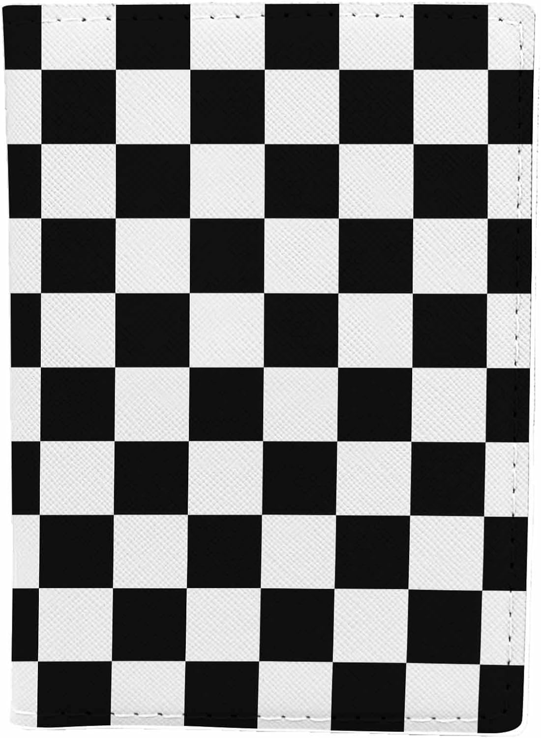 Checkerboard Passport Holder for Travel Black and White Plaid PU Leather Passport Cover Wallet Cute Passport Card Holder for Women and Men