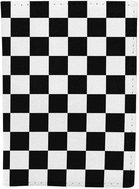 Checkerboard Passport Holder for Travel Black and White Plaid PU Leather Passport Cover Wallet Cute Passport Card Holder for Women and Men