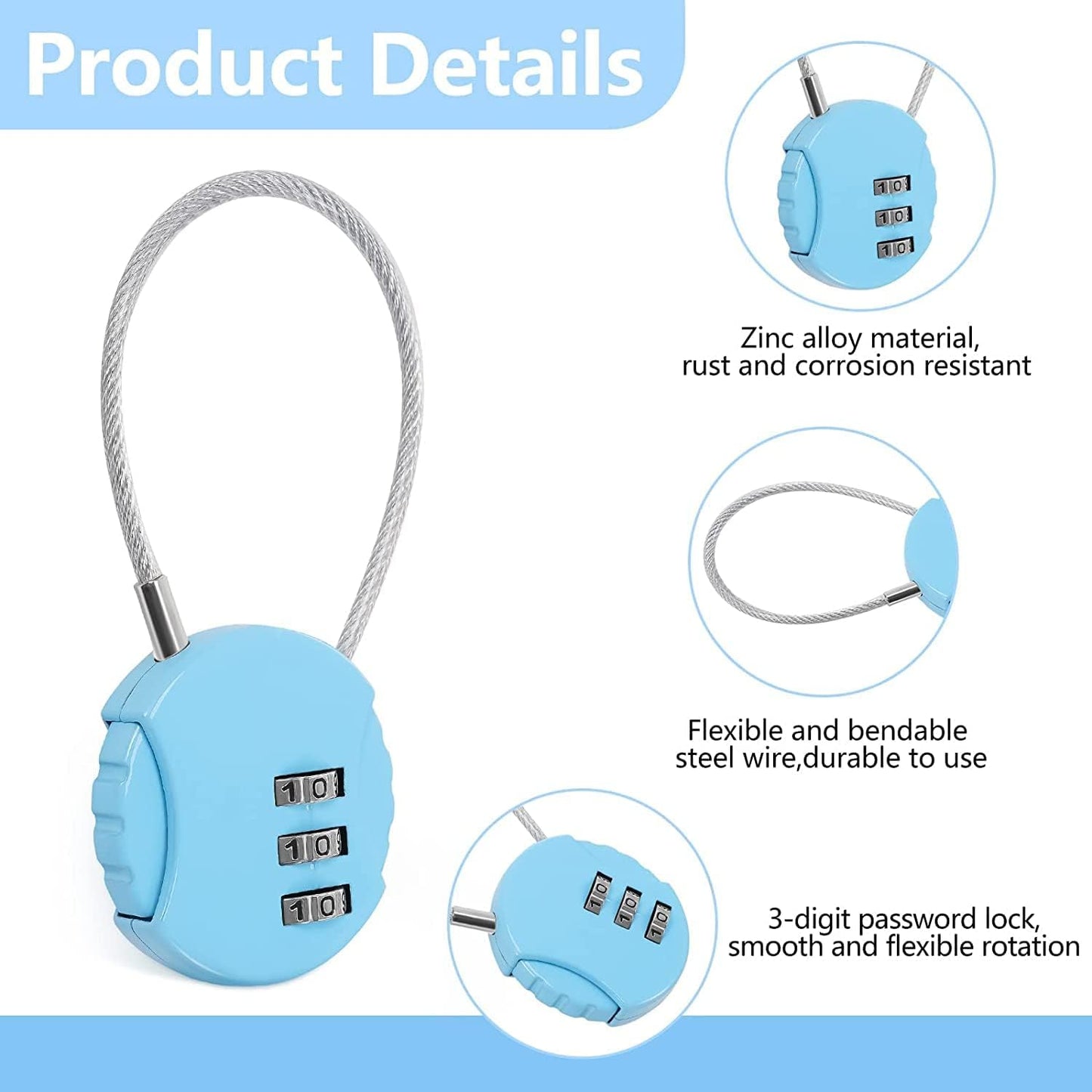 Combination Lock, 6 Pack Color Padlock, 3 Digit Mini Code Lock, Luggage Lock Bag Locks Gym Locks with Combination Code for Travel, Backpacks, Holiday Suitcase