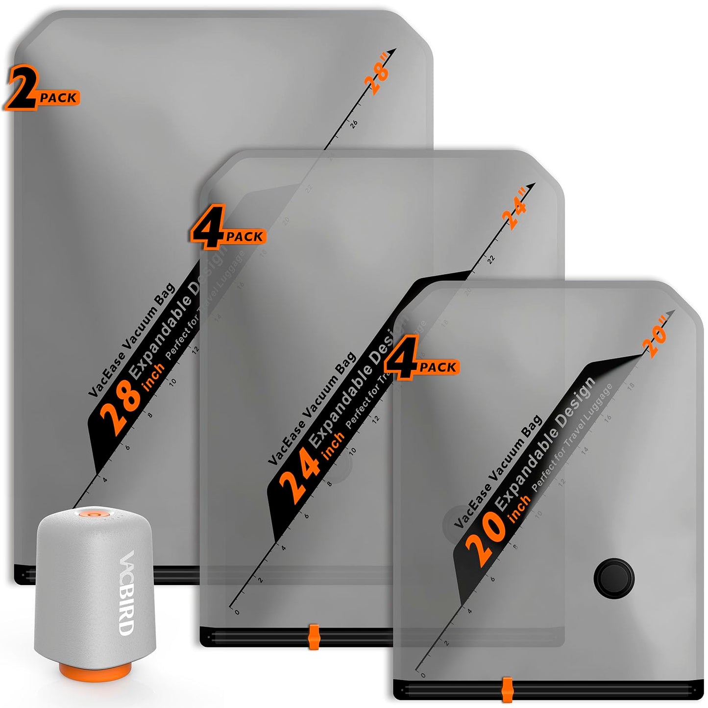 Vacbird Rechargeable Wireless Vacuum Pump + 10 Storage Bags – Compact Space Saver for Travel &