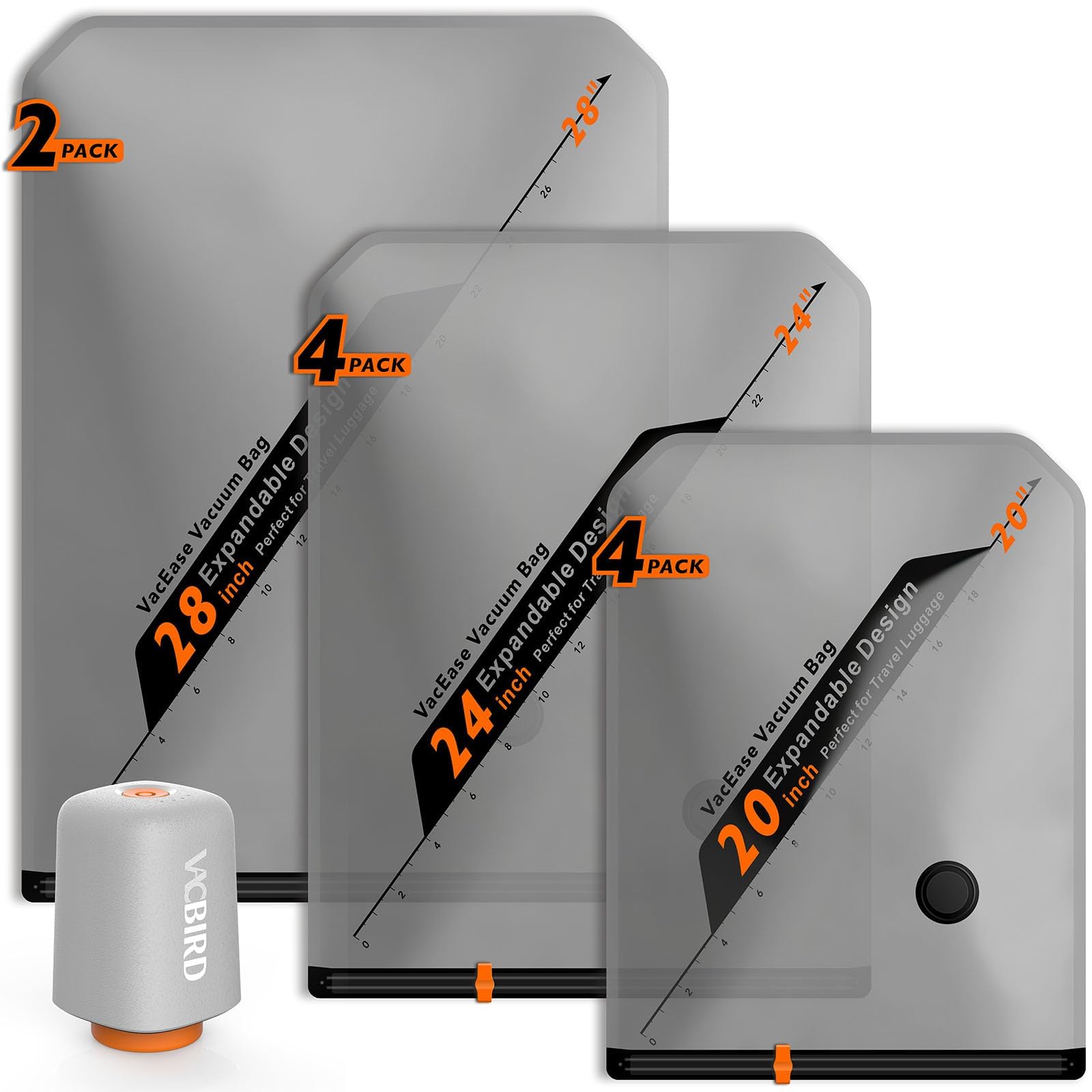 Vacbird Rechargeable Wireless Vacuum Pump + 10 Storage Bags – Compact Space Saver for Travel &