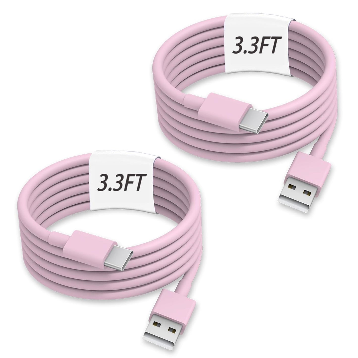 Pink Car Accessories USB C Cable 3ft iPhone 16 Charging Cord Cute USB A to C Fast Charging For iPhone 17 Air 15 Pro Max/16 Plus, iPad Air Pro, Samsung Galaxy Z Flip 7/6/5/4/Z Fold SE/A16/A15/A54 2Pack