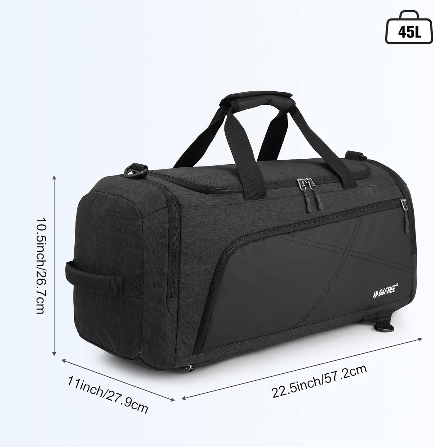 G4Free 45L/60L 3-Way Duffle Backpack Gym Bag with Wet Pocket & Shoes Compartment Sports Travel