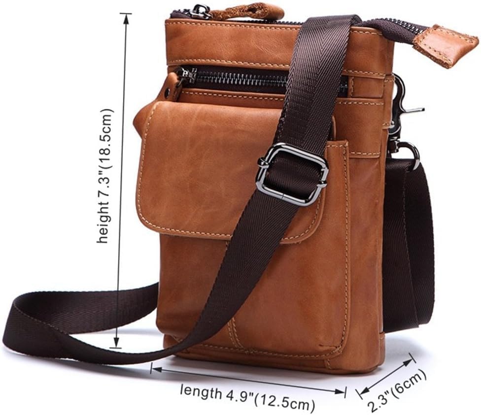 Genuine Leather Fanny Pack for Men Small Messenger Shoulder Waist Bag Satchel Crossbody Pack (Coffee)