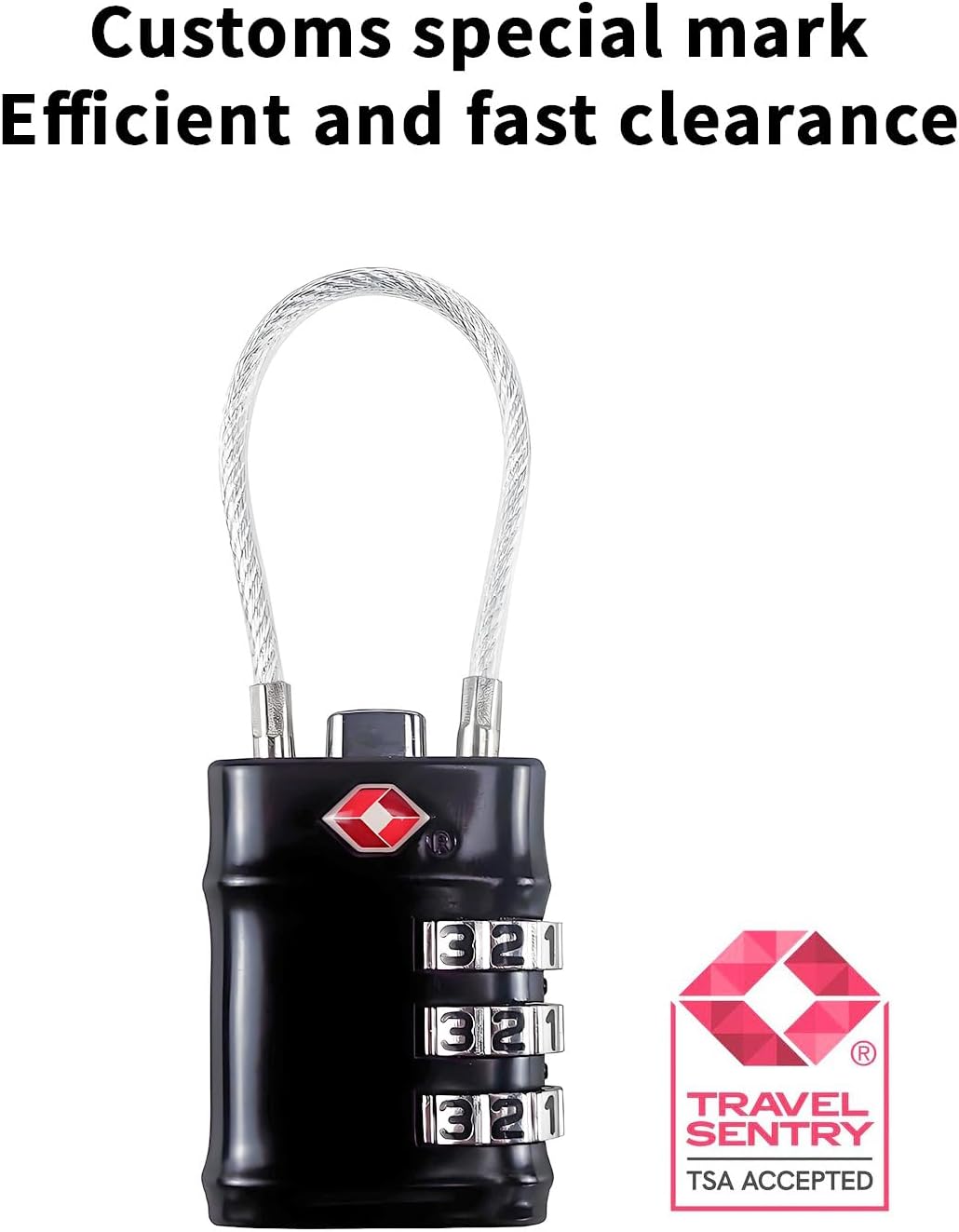 TSA Approved Cable Luggage Locks, 3 Digit Combination Padlocks, Travel Lock for Suitcases Bag, Alloy Body, Travel Accessories (Black 4 Pack)