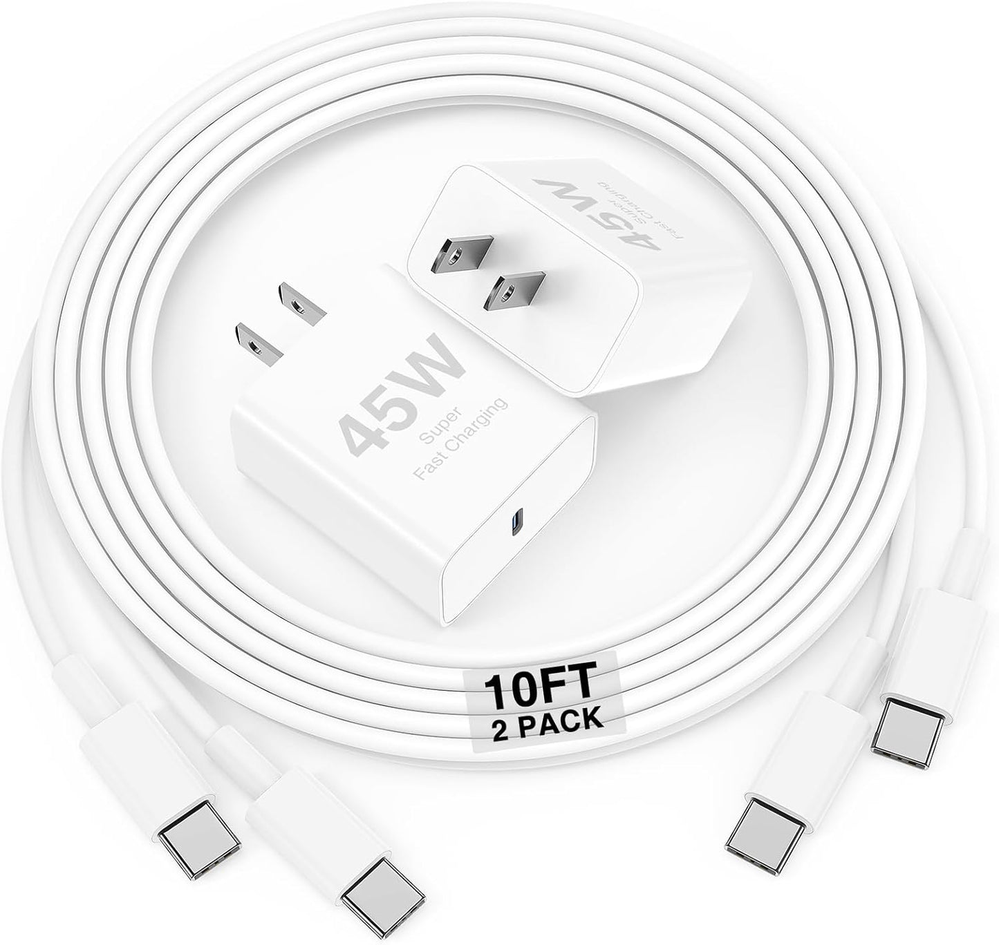 45W iPhone 17 16 15 Charger and 10ft Type C to C Cable Cord Long, USB C Fast Wall Charging Block Plug Power Adapter Cube Brick for Apple iPhone 17 Pro Max/17 Air/16 Pro/16 Plus/15/15 Mini/iPad/Samsung