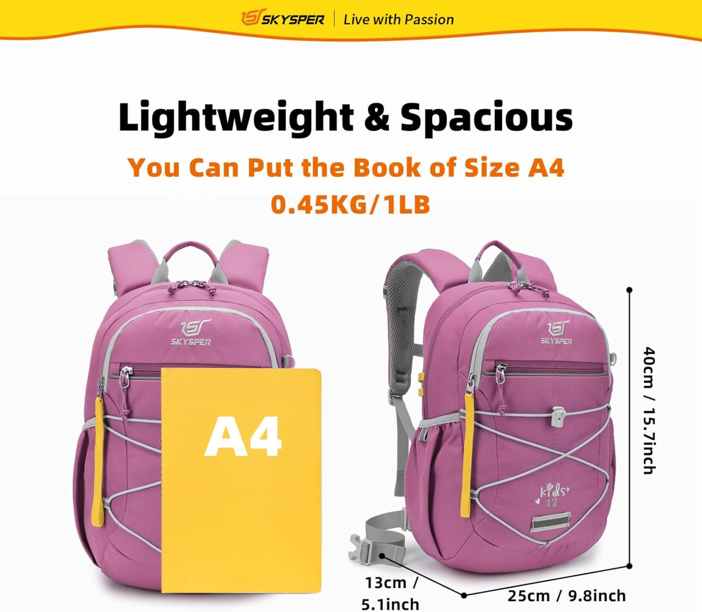 SKYSPER Kids Backpack 12L Children School Bag Child Boy Girl Pack Ages 4-8 for Traveling Day Trips Classes Camping(Purple)