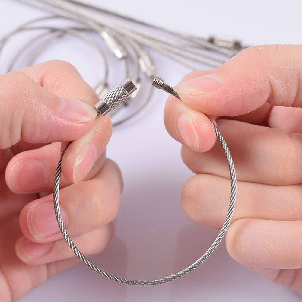 20pcs Stainless Steel Wire Keychains Aircraft Cable Cable Key Ring for Hanging ID Tags or Luggage Tags,6.3 inch 2mm