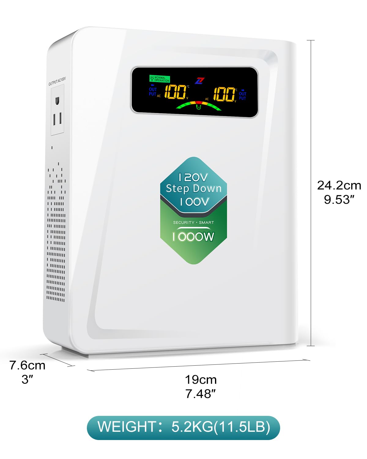 ZHENGXI 120v to 100v Step Down Transformer 1000W Power Voltage Converters, No Noise, Ten Protection Functions,Using Japan Appliances in US