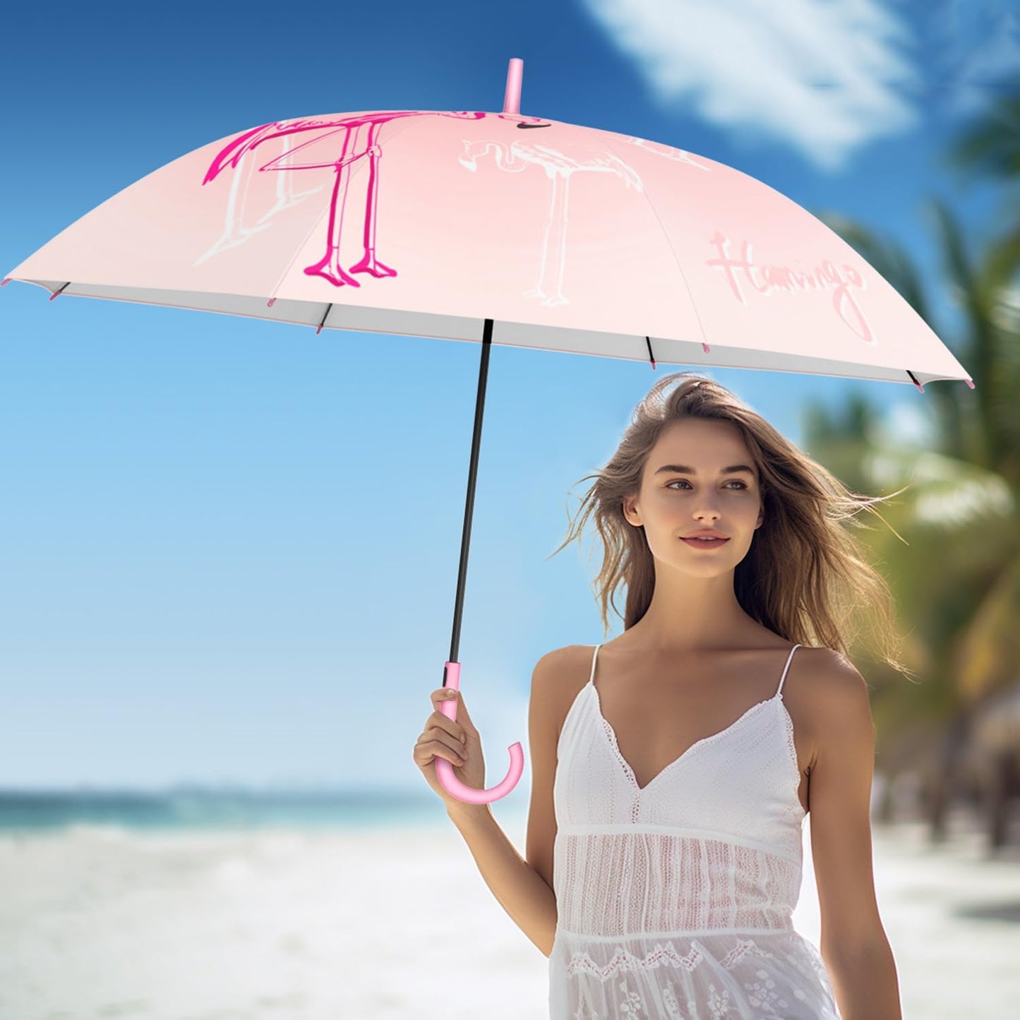 RUMBRELLA UV Stick Umbrella Auto Open UPF 50+ with J Hook Handle 51IN