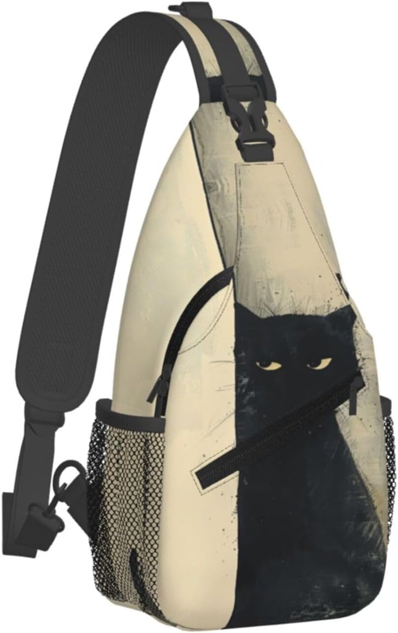 SUPLUCHOM Sling Bag Cat Vintage Hiking Daypack Crossbody Shoulder Backpack Travel Chest Pack for