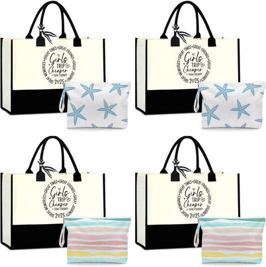 Fokongna Girls Trip 2025 For Women Friend Sister Travel Gifts Canvas Tote Bag Wet Bag for swimsuit Beach Bags Gifts