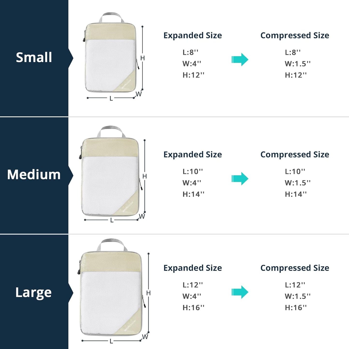Compression Packing Cubes 6 Set, Compressible Space-Saving Packing Cubes for Travel - Compression