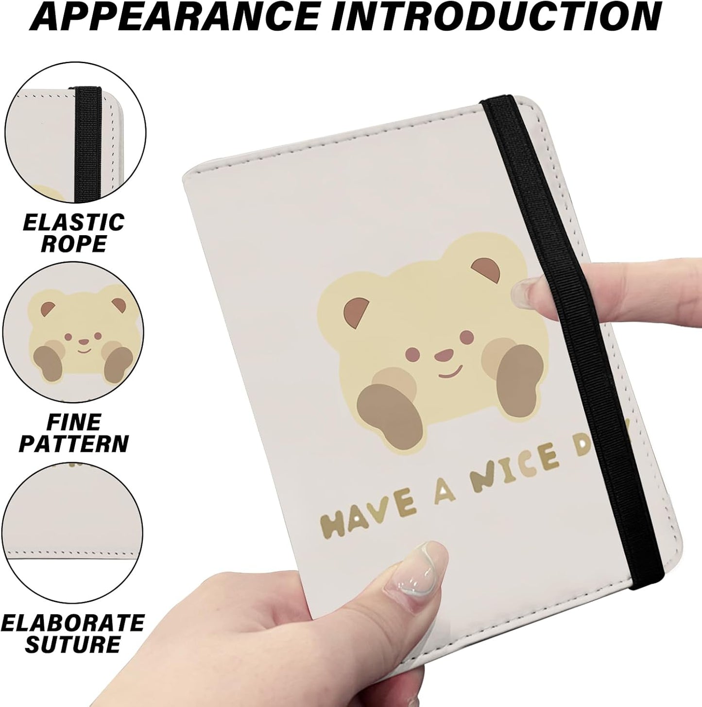 Cute Passport Holder and Holder Combo Passport Cover with Compatible Wallet Credit Card Protector RFID Blocking Women Men (Beige Bear)