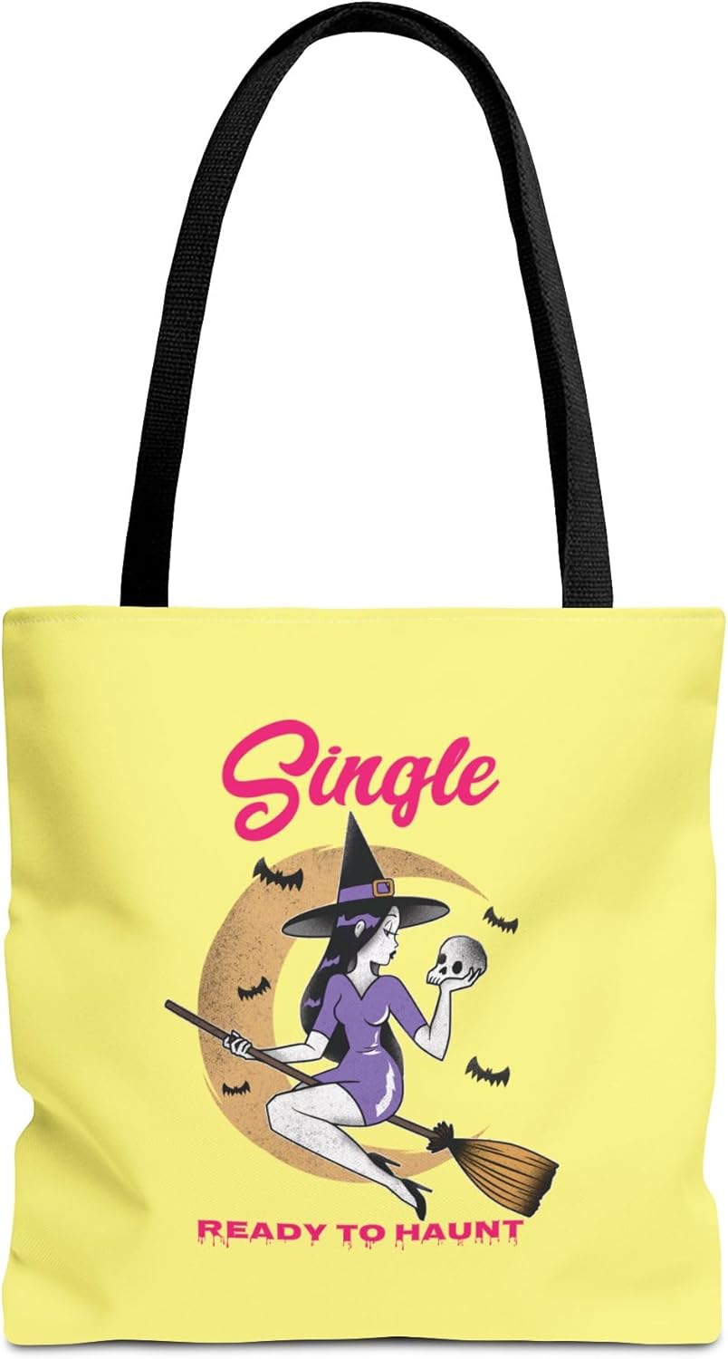 Single and Ready to Haunt Tote Bag, Halloween Tote for Singles, Witchy Accessories, Breakup Gift for Her, Fall Vibe Tote