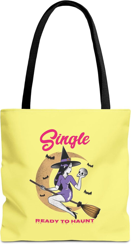 Single and Ready to Haunt Tote Bag, Halloween Tote for Singles, Witchy Accessories, Breakup Gift for Her, Fall Vibe Tote