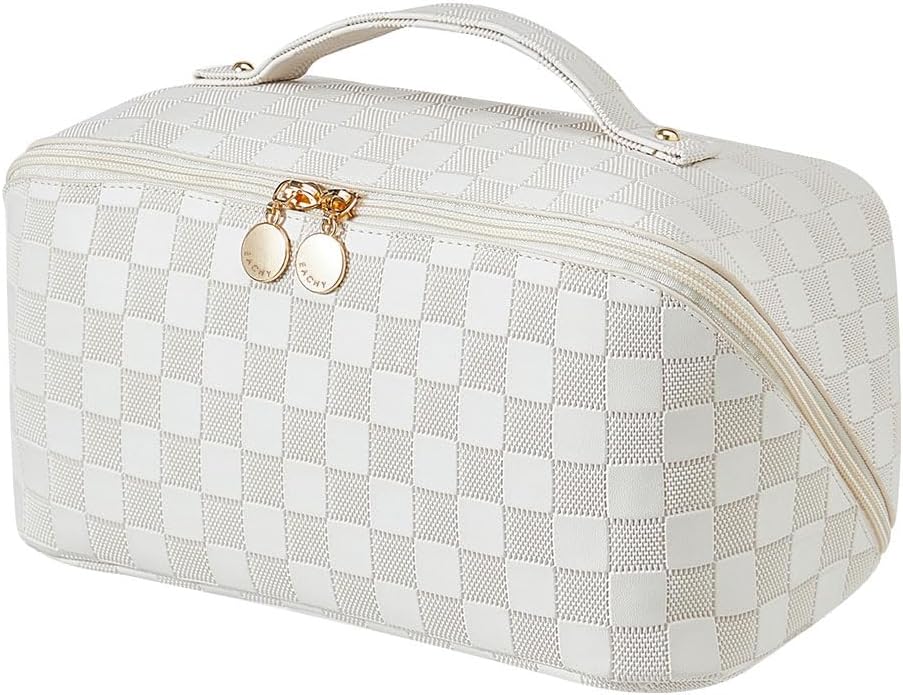 EACHY Travel Makeup Bag,Large Capacity Cosmetic Bags for Women,Waterproof Portable Pouch Open Flat Toiletry Bag Pattern Makeup Bag