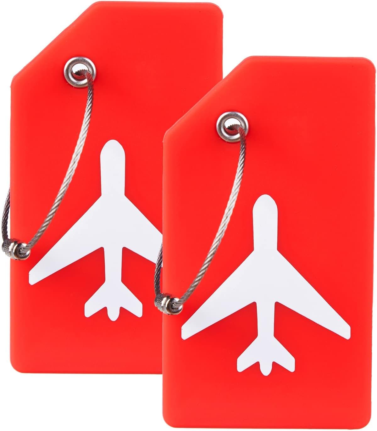 Gostwo 2 Pack Silicone Luggage Tags for Suitcases, 26 Initial Letter Baggage Labels Handbag School Bag Suitcase Instrument Tag with Stainless Steel Loop(Red)(Airplane)