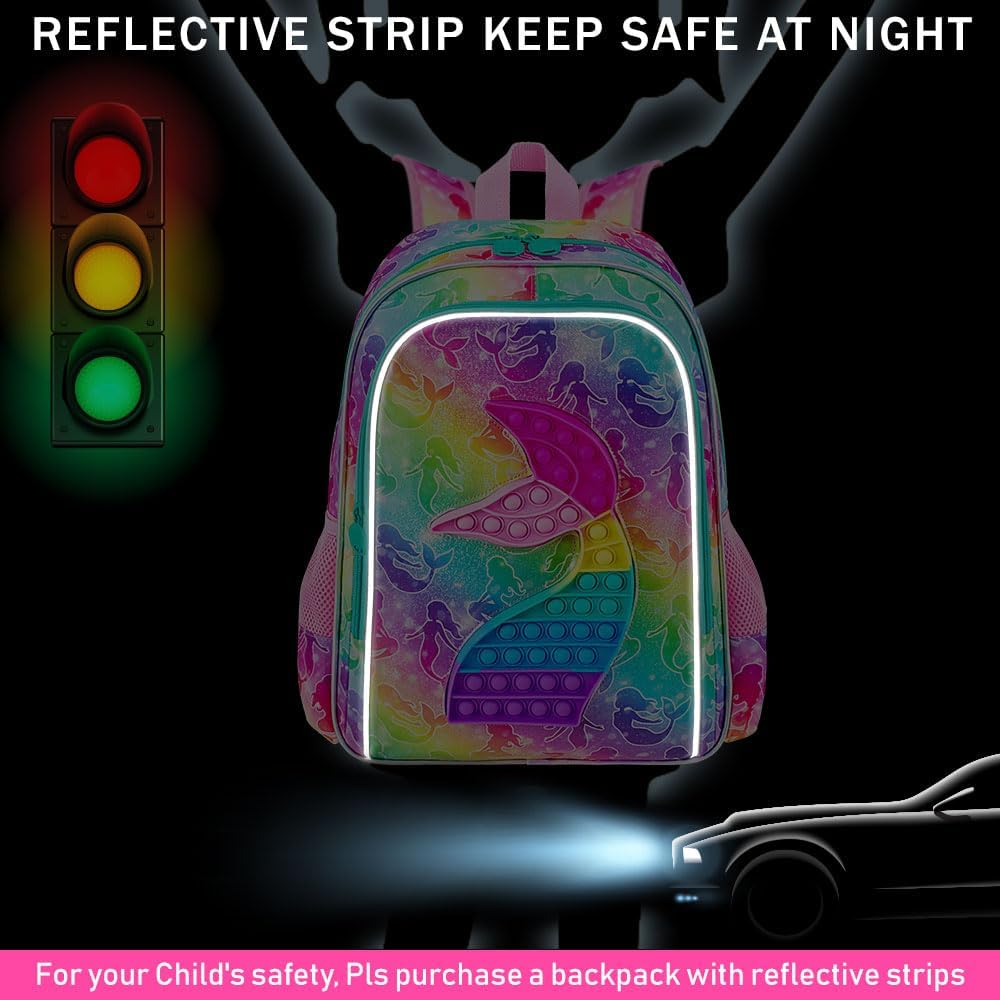 CCJPX 3PCS Mermaid Backpack for Girls, 16”Kids Water Resistant Elementary Preschool Kindergarten School Bookbag with Lunch Box - Pink
