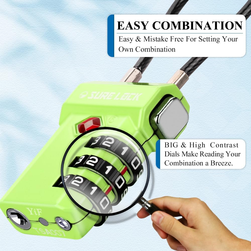 SURE LOCK TSA Approved 3-Digit Combination Luggage Locks – Open Alert Indicator, Re-settable Code with Zinc Alloy Body, Easy-Read Dials for Suitcase, Backpack, Gym Locker & Toolbox (Multiple Colors)