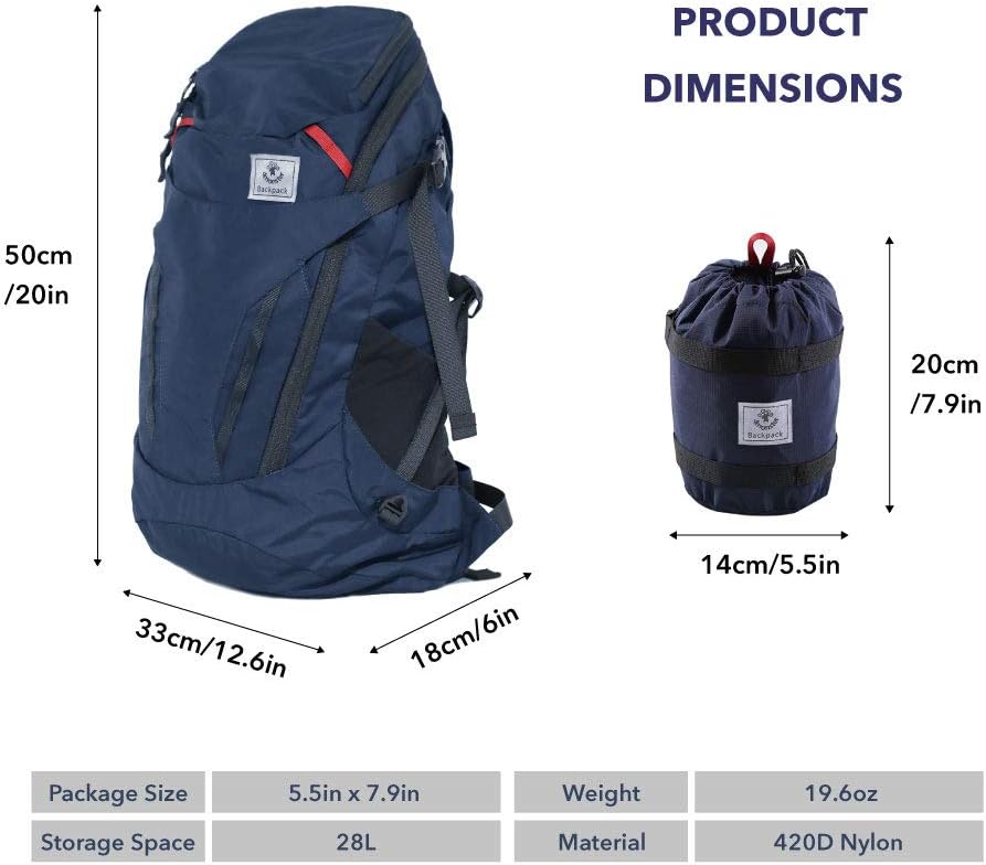 4Monster Hiking Daypack,28L Water Resistant Lightweight Packable Backpack for Travel Camping Outdoor