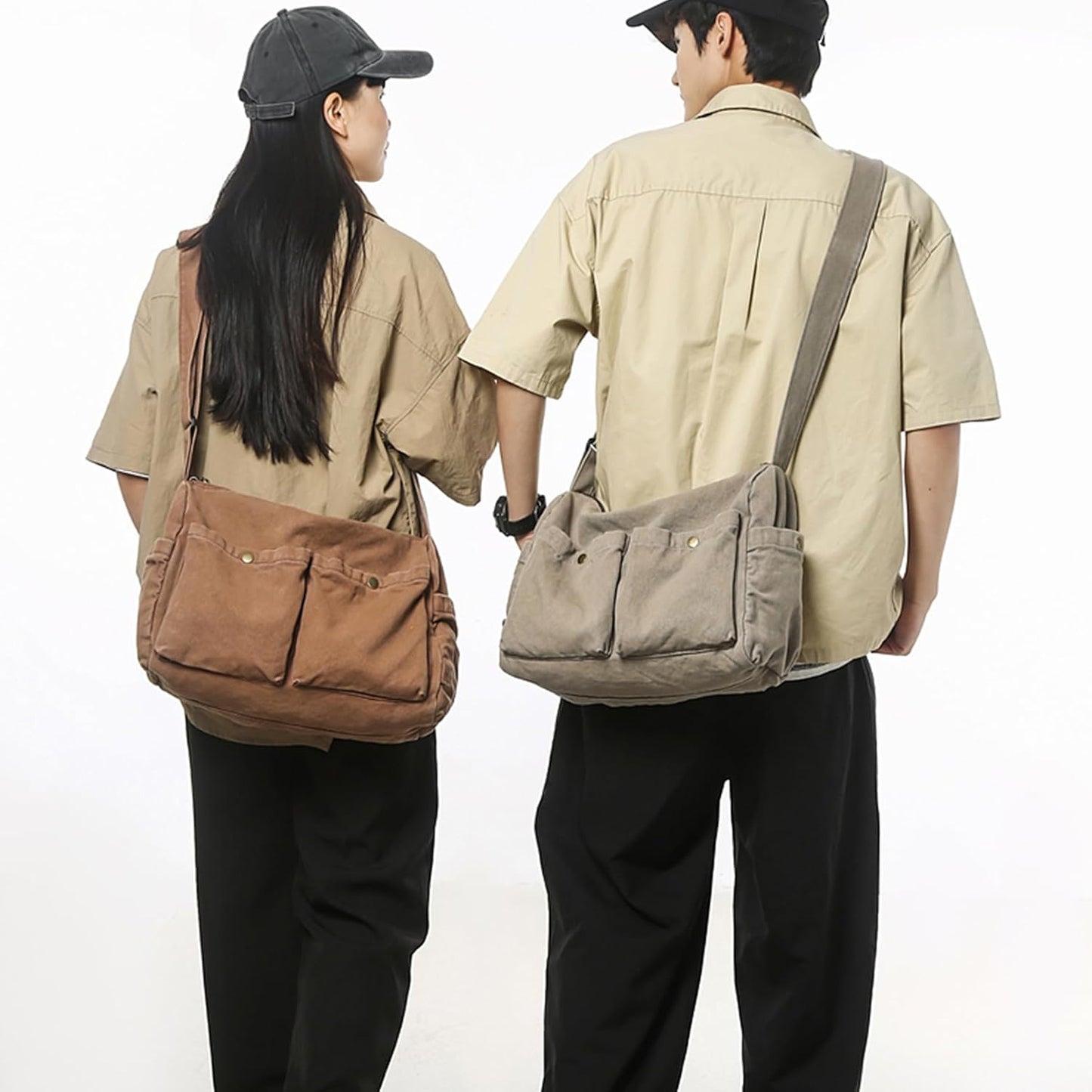 Canvas Messenger Bag Cute Crossbody Tote Bag Shoulder for Women Men for School Aesthetic Hobo with Multiple Pockets